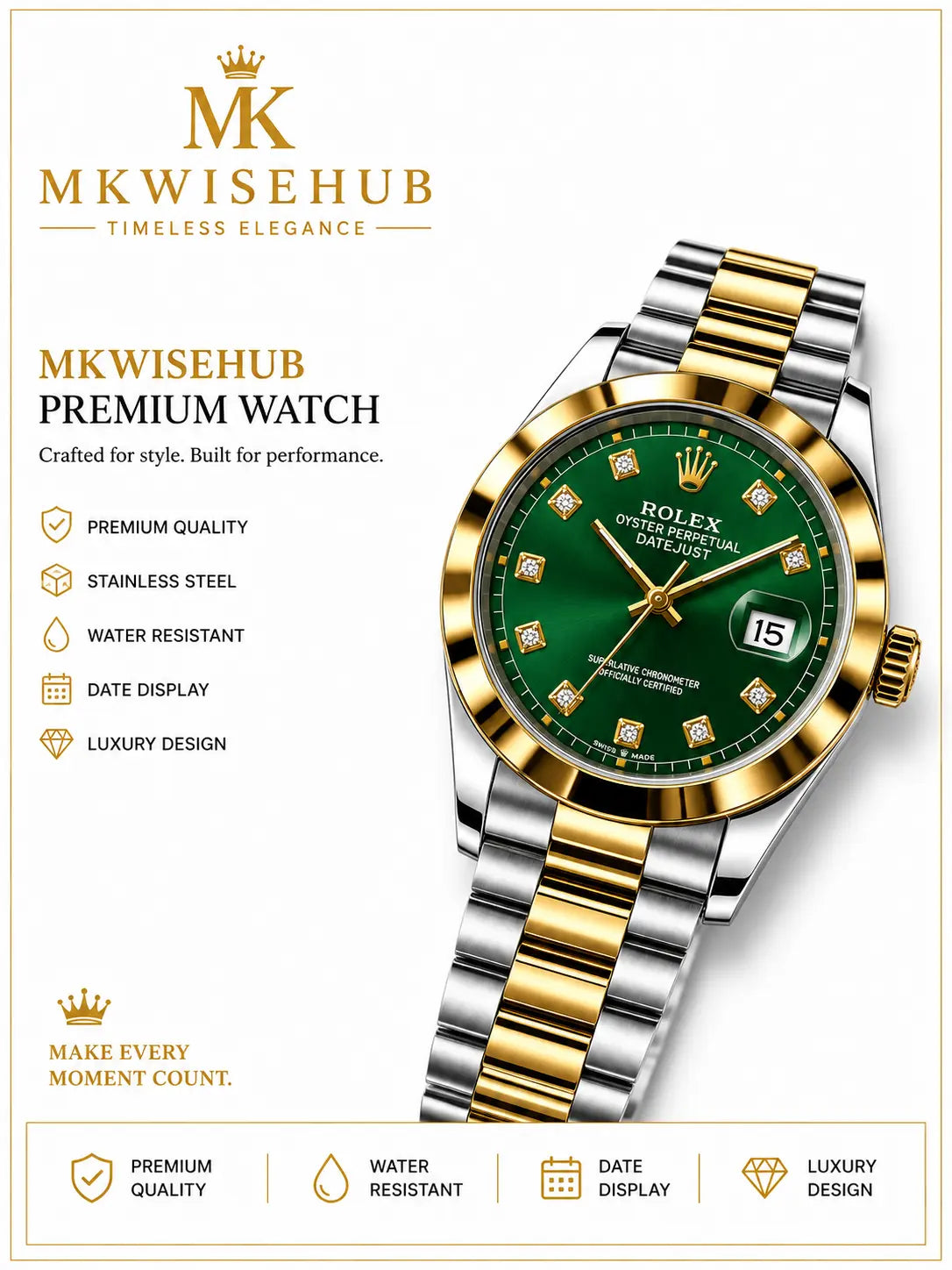 Men's Luxury Two-Tone Gold Stainless Steel Watch | MKWISEHUB My Store